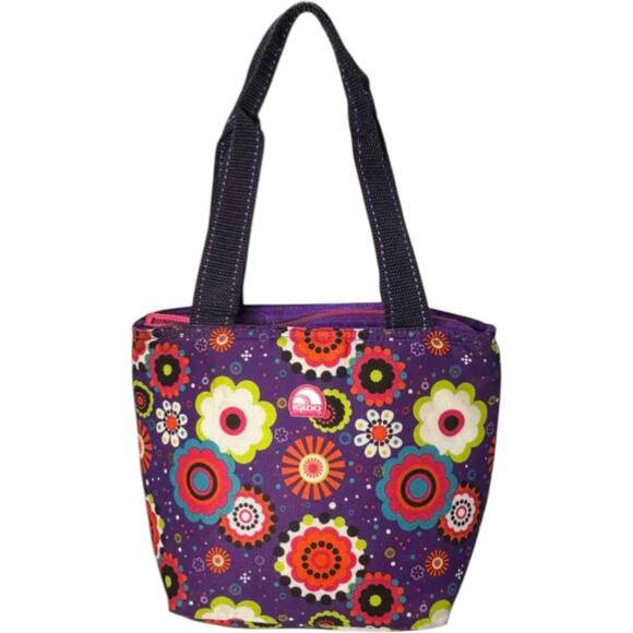 Igloo Handbags - Igloo Floral Lunch Tote Bag Purple Insulated Zip Top Cooler Travel Carry Case